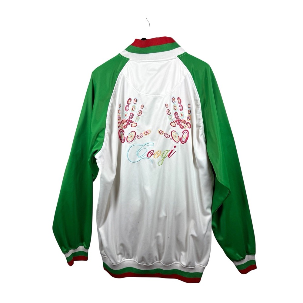 COOGI Vtg Rare Bomber Track Jacket Green White Embroidered Handprints Mens 4XL